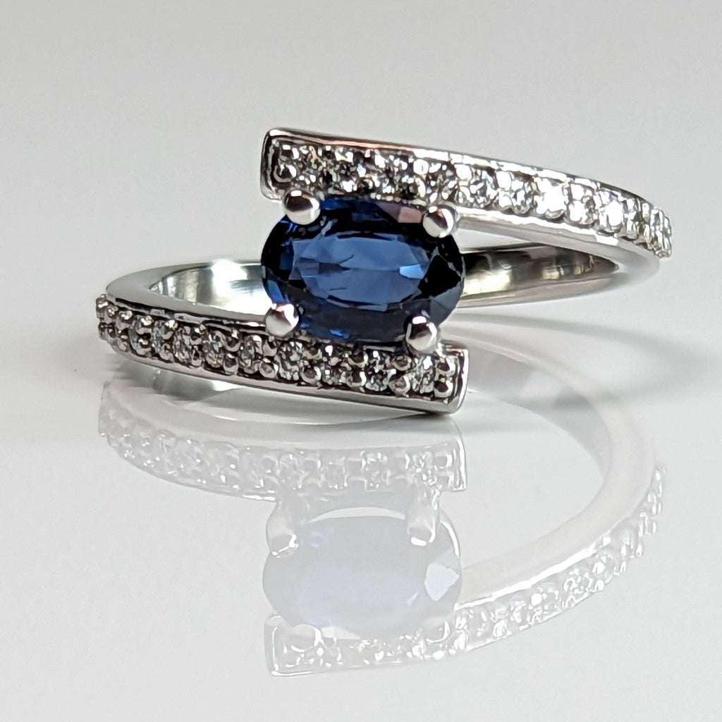 14KW 1.08CTW BLUE SAPPHIRE-DIAMOND BYPASS RING