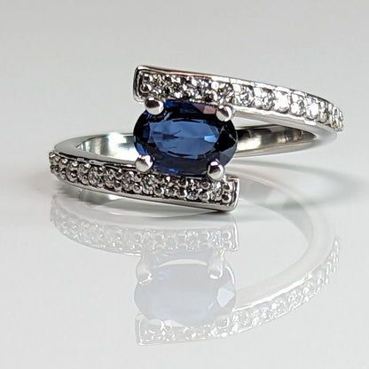 14KW 1.08CTW BLUE SAPPHIRE-DIAMOND BYPASS RING