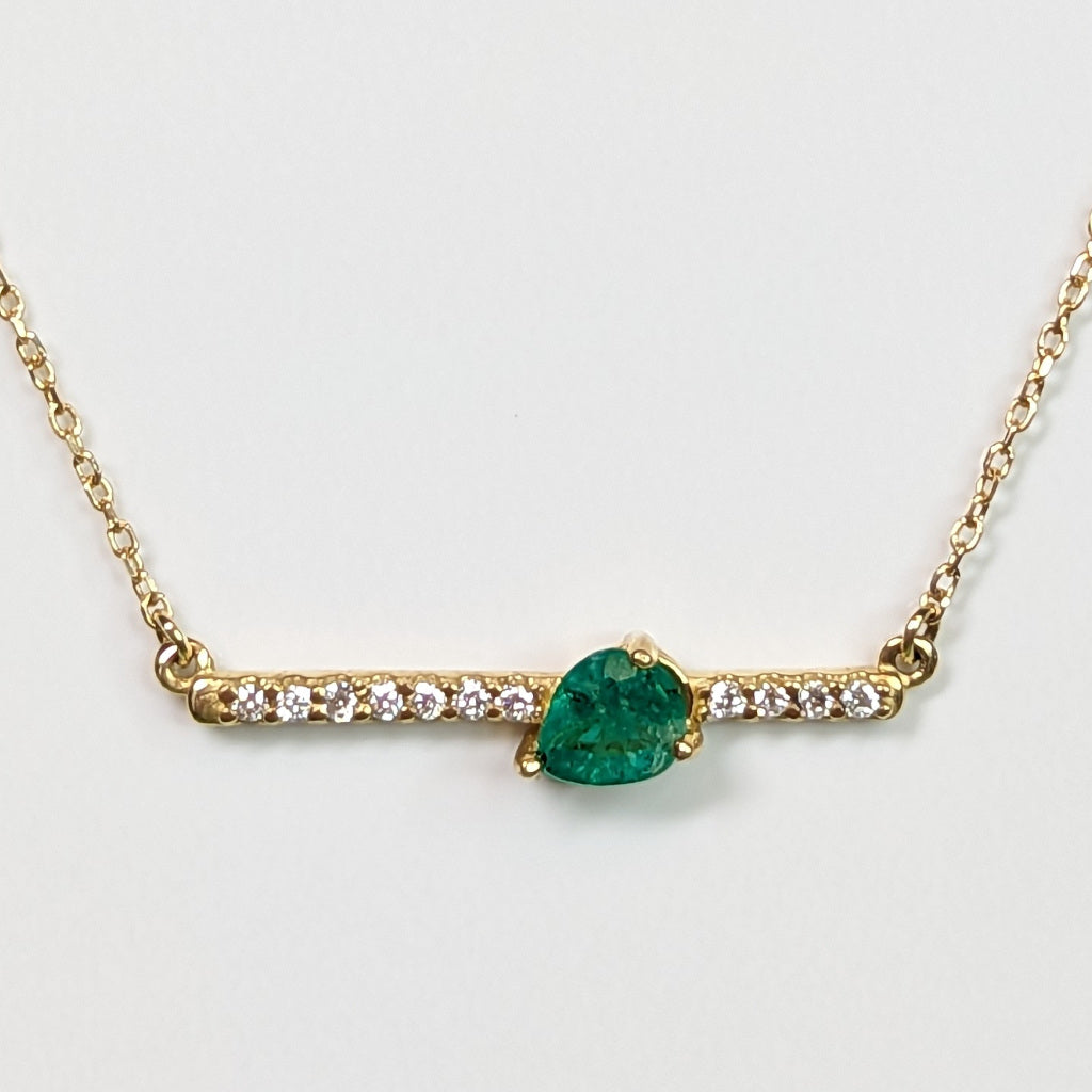 14KY 0.51CTW EMERALD-DIAMOND BAR PENDANT