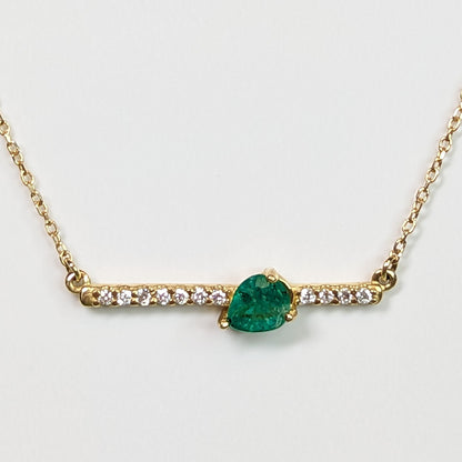 14KY 0.51CTW EMERALD-DIAMOND BAR PENDANT