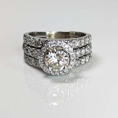 14KW 2.11CTW ROUND BRILLIANT DIAMOND HALO WEDDING SET