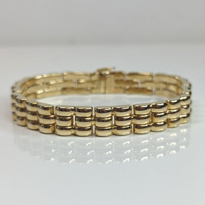 14KY 7.5" 9.5MM SOLID CONCAVE PANTHER LINK BRACELET 22.1G