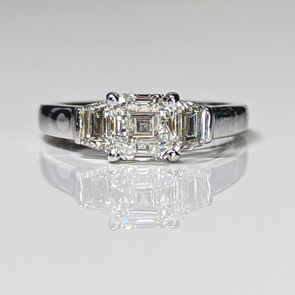 14KW 1.86CTW ASSCHER-TRAPEZE DIAMOND ENGAGEMENT RING