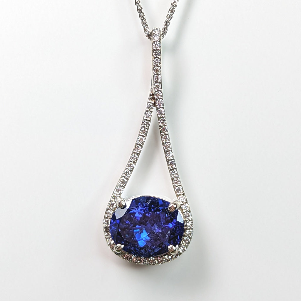14KW 5.02CT OVAL TAZANITE-0.40CTW DIAMOND PENDANT "AAA" VS/G 4.0G