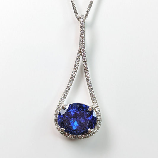 14KW 5.02CT OVAL TAZANITE-0.40CTW DIAMOND PENDANT "AAA" VS/G 4.0G-Fine Jewelry in Bradenton &amp; Lakewood Ranch, Fl. | Michael &amp; Co. Jewelers