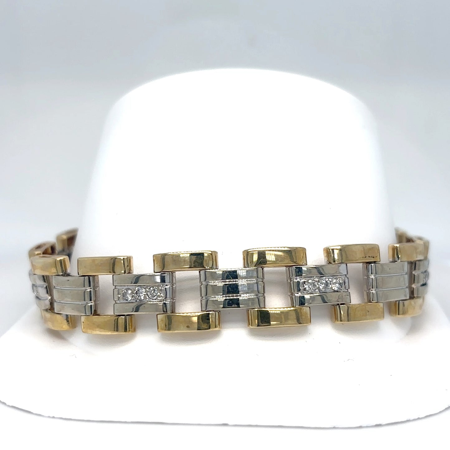 10KTT 8.25" 0.42CTW DIAMOND FASHION LINK BRACELET SI2-I1/H-I 28.3G