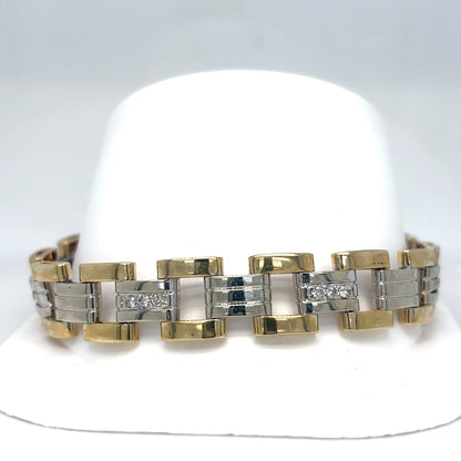 10KTT 8.25" 0.42CTW DIAMOND FASHION LINK BRACELET SI2-I1/H-I 28.3G