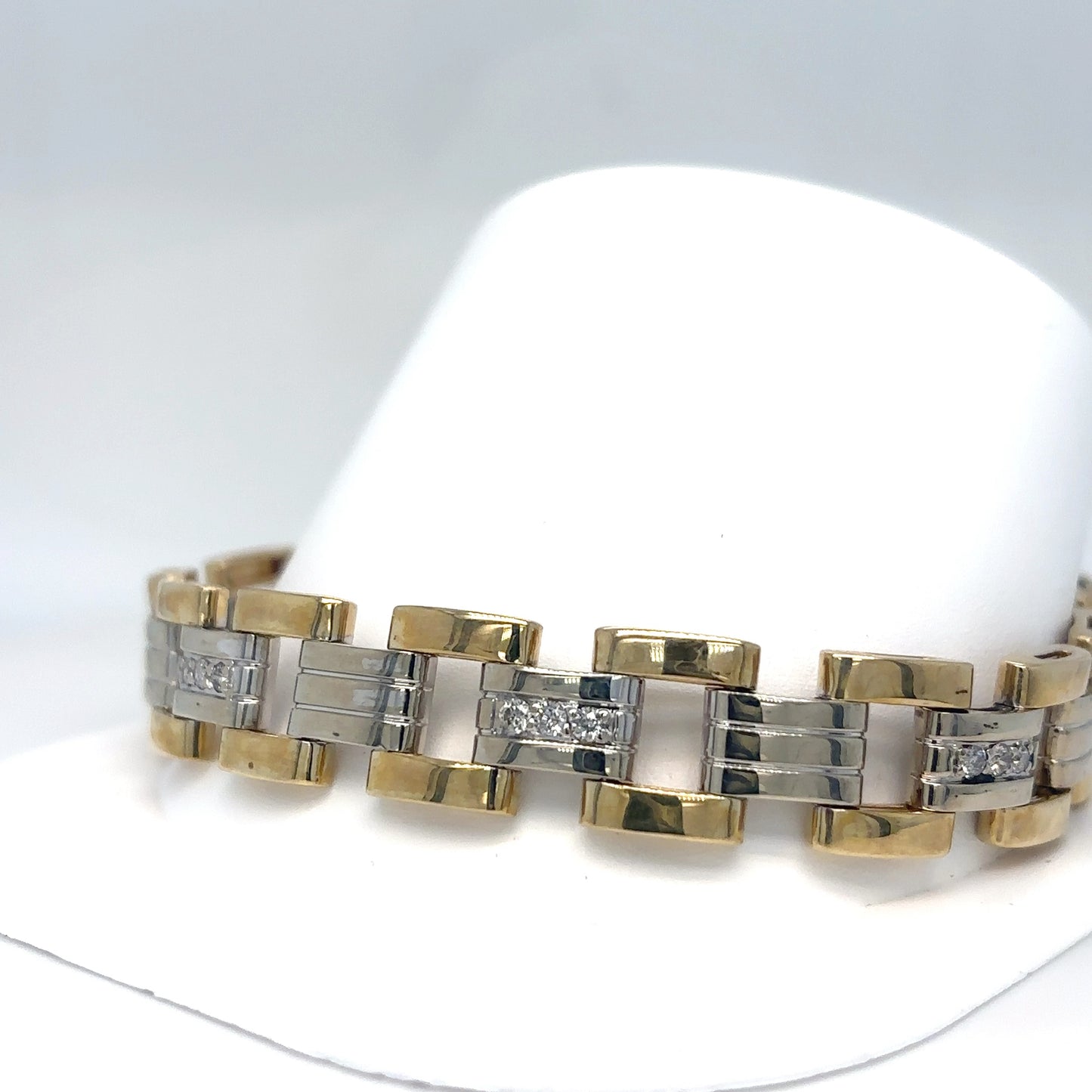 10KTT 8.25" 0.42CTW DIAMOND FASHION LINK BRACELET SI2-I1/H-I 28.3G