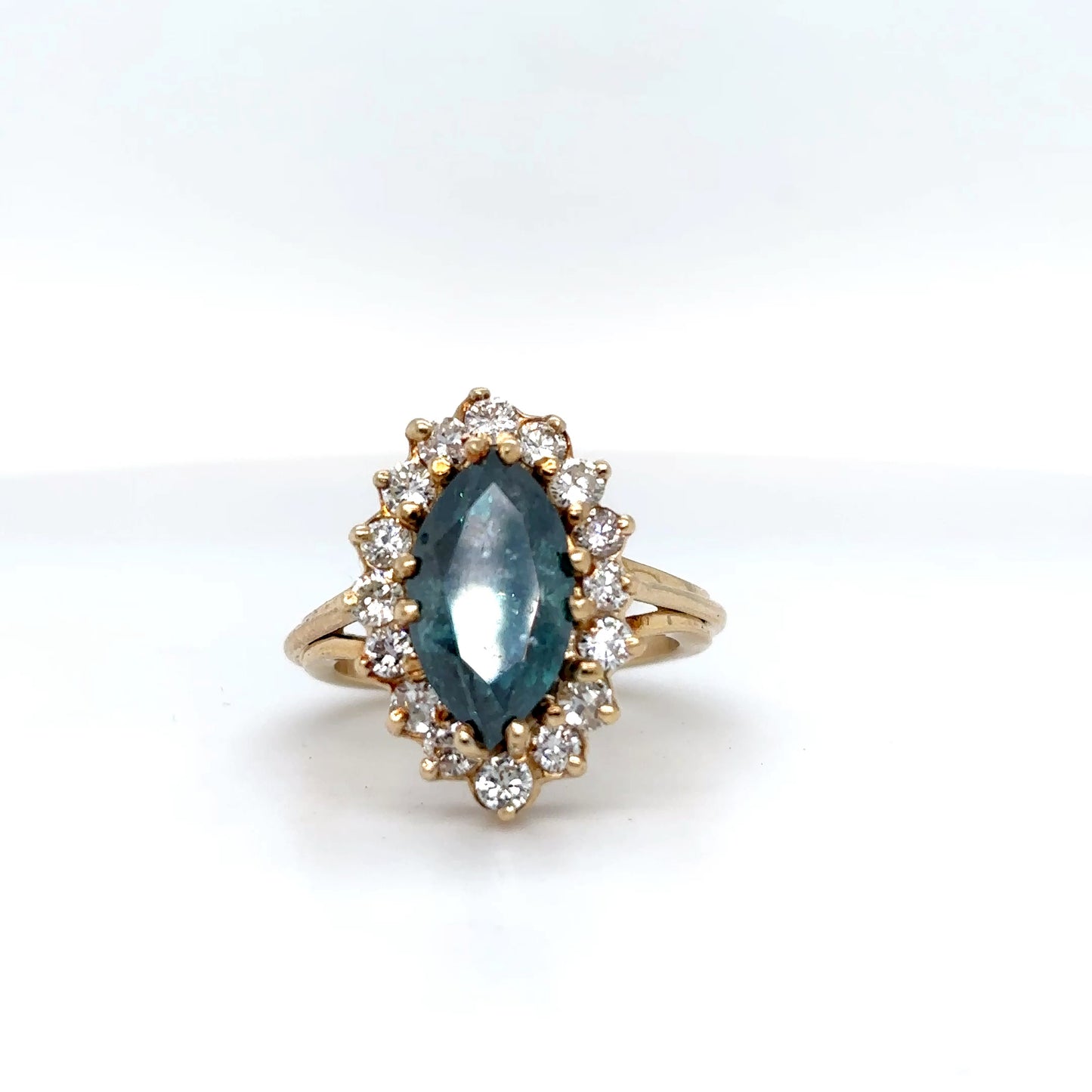 14KY 3.55CTW MARQUISE ENHANCED BLUE-WHITE DIAMOND RING