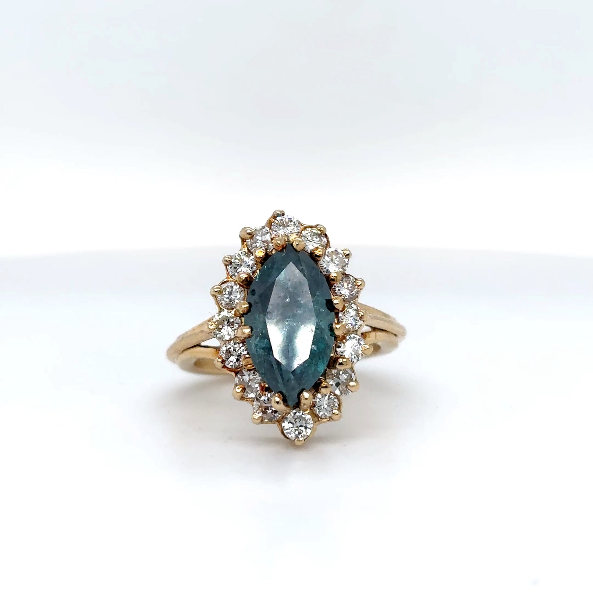 14KY 3.55CTW MARQUISE ENHANCED BLUE-WHITE DIAMOND RING