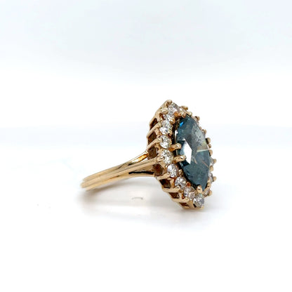 14KY 3.55CTW MARQUISE ENHANCED BLUE-WHITE DIAMOND RING