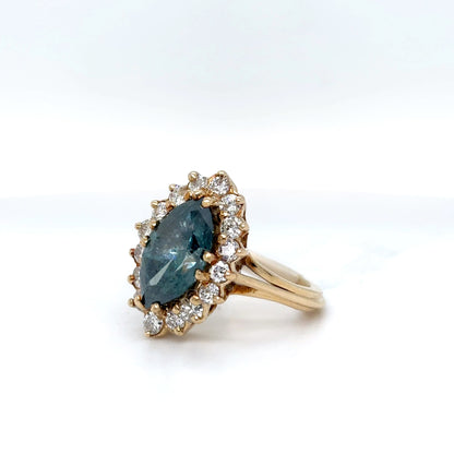 14KY 3.55CTW MARQUISE ENHANCED BLUE-WHITE DIAMOND RING