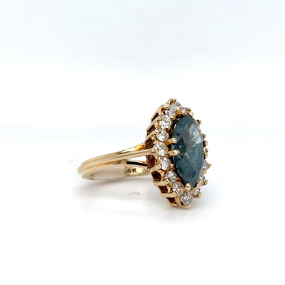 14KY 3.55CTW MARQUISE ENHANCED BLUE-WHITE DIAMOND RING