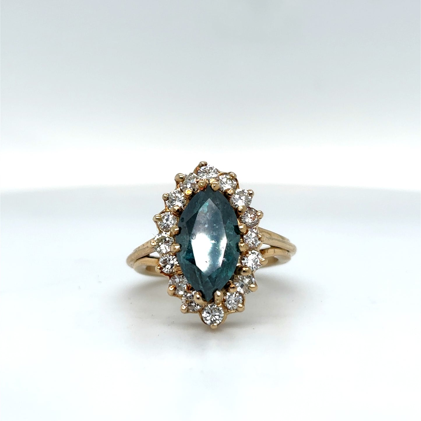 14KY 3.55CTW MARQUISE ENHANCED BLUE-WHITE DIAMOND RING