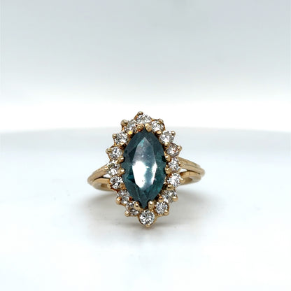 14KY 3.55CTW MARQUISE ENHANCED BLUE-WHITE DIAMOND RING