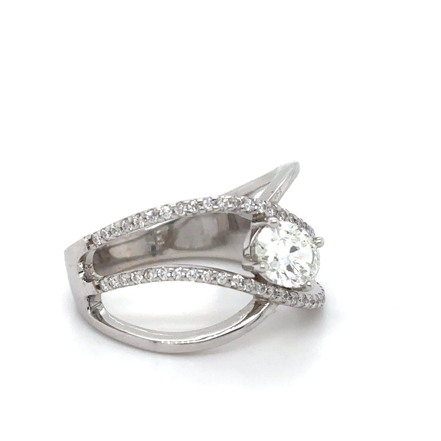 14KW 1.20CTW OVAL-ROUND BRILLIANT DIAMOND CROSSOVER RING SI1/I 5.0G