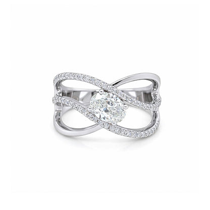 14KW 1.20CTW OVAL-ROUND BRILLIANT DIAMOND CROSSOVER RING SI1/I 5.0G
