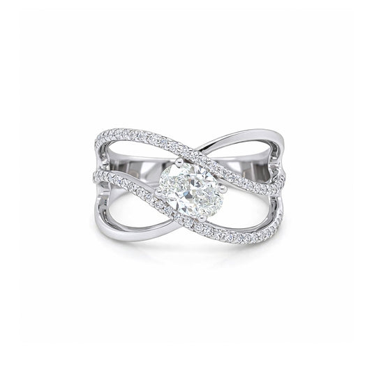 14KW 1.20CTW OVAL-ROUND BRILLIANT DIAMOND CROSSOVER RING SI1/I 5.0G