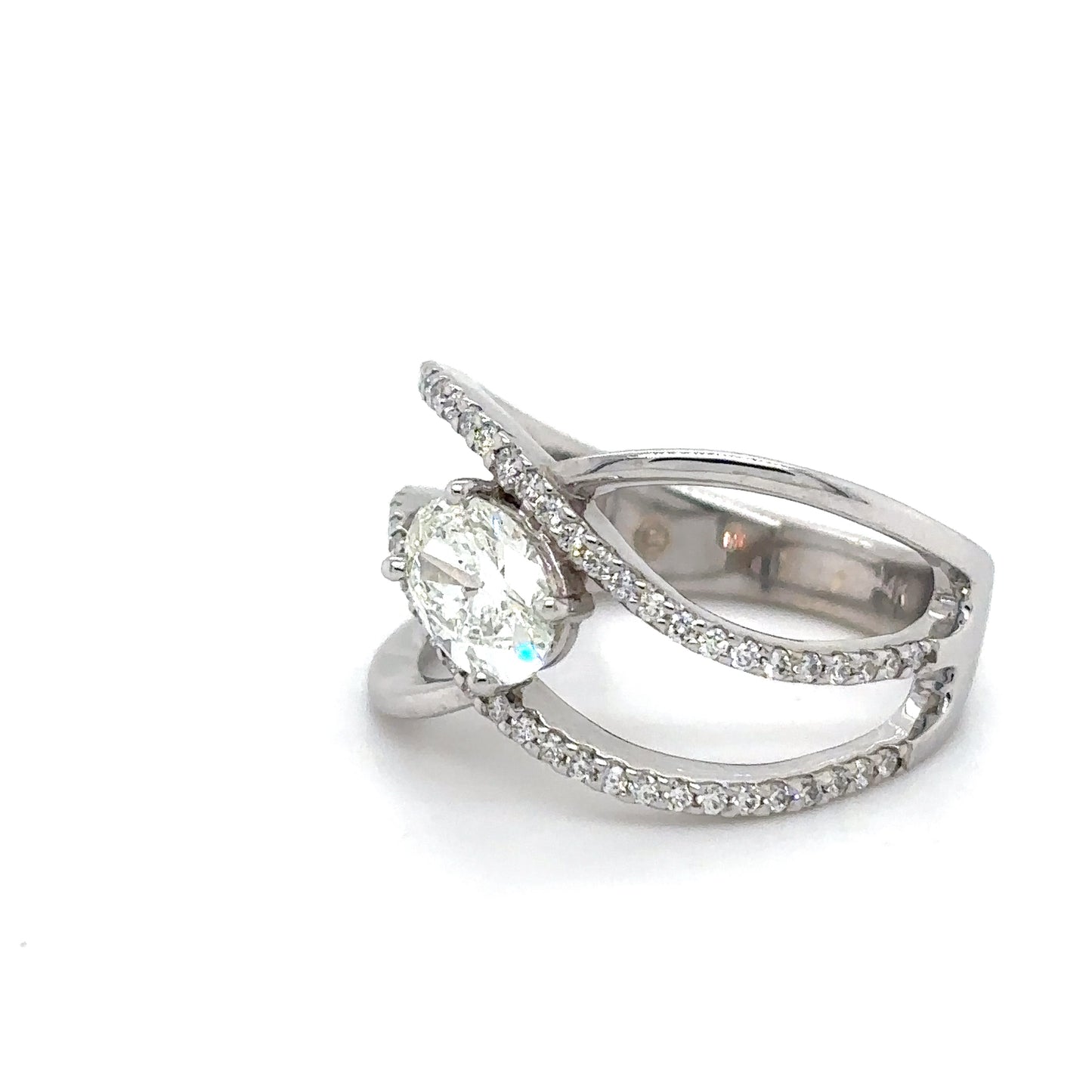 14KW 1.20CTW OVAL-ROUND BRILLIANT DIAMOND CROSSOVER RING SI1/I 5.0G