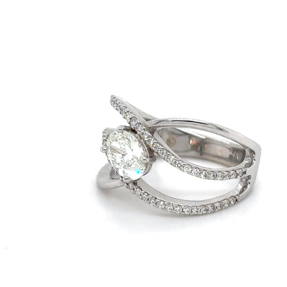 14KW 1.20CTW OVAL-ROUND BRILLIANT DIAMOND CROSSOVER RING SI1/I 5.0G