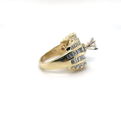 14KY 2.54CTW ROUND BRILLIANT-BAGUETTE DIAMOND RING