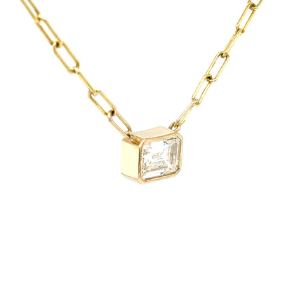 14KY 18" 1.91CT EMERALD CUT DIAMOND PAPERCLIP BEZEL NECKLACE