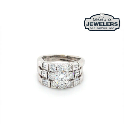 14KW 1.01CTW ROUND BRILLANT-BAGUETTE DIAMOND ENGAGEMENT RING