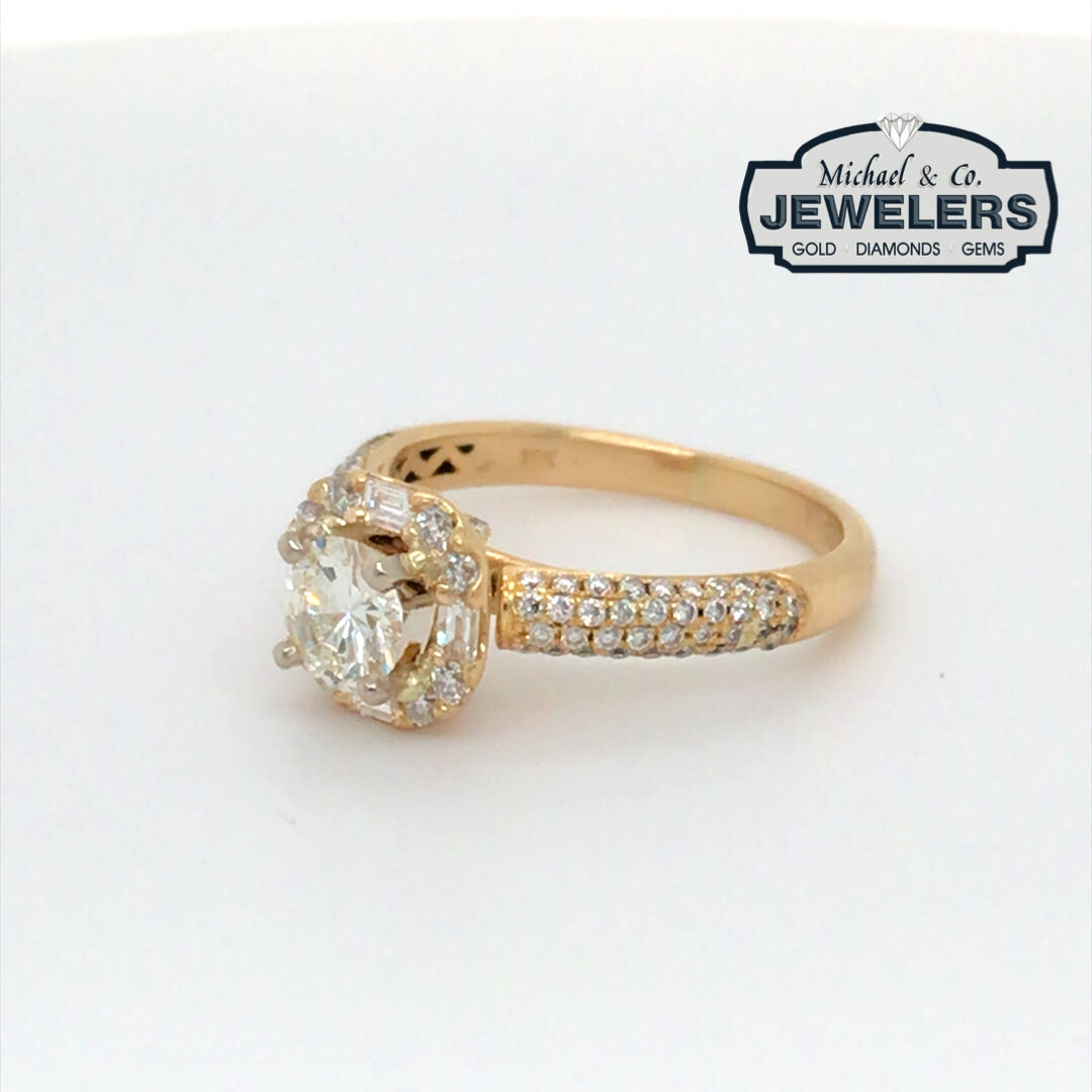 14KY 1.27CTW ROUND/BAGUETTE DIAMOND ENGAGEMENT RING