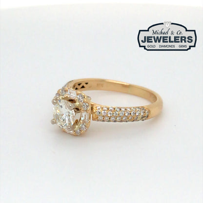 14KY 1.27CTW ROUND/BAGUETTE DIAMOND ENGAGEMENT RING