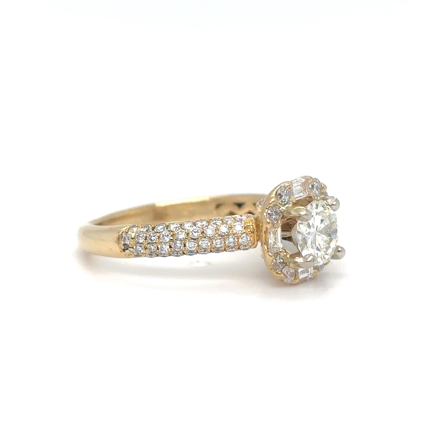 14KY 1.27CTW ROUND/BAGUETTE DIAMOND ENGAGEMENT RING