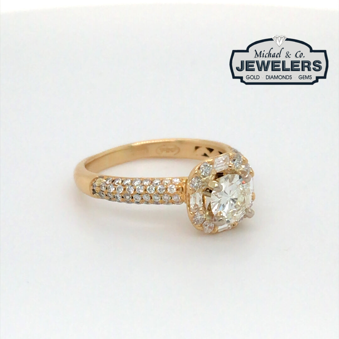 14KY 1.27CTW ROUND/BAGUETTE DIAMOND ENGAGEMENT RING