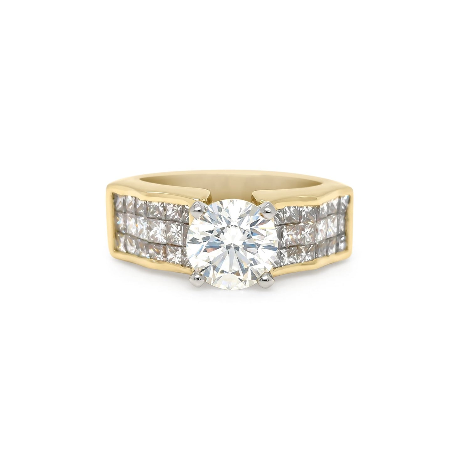 18KY 1.50CT ROUND - 1.00CTW PRINCESS CUT ENGAGEMENT RING
