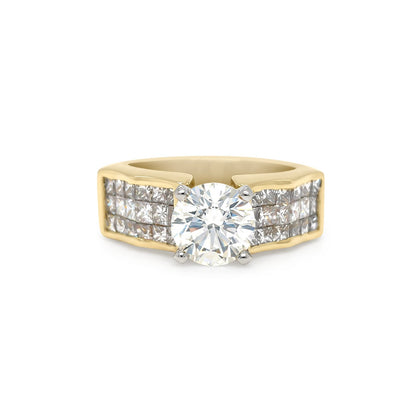 18KY 1.50CT ROUND - 1.00CTW PRINCESS CUT ENGAGEMENT RING