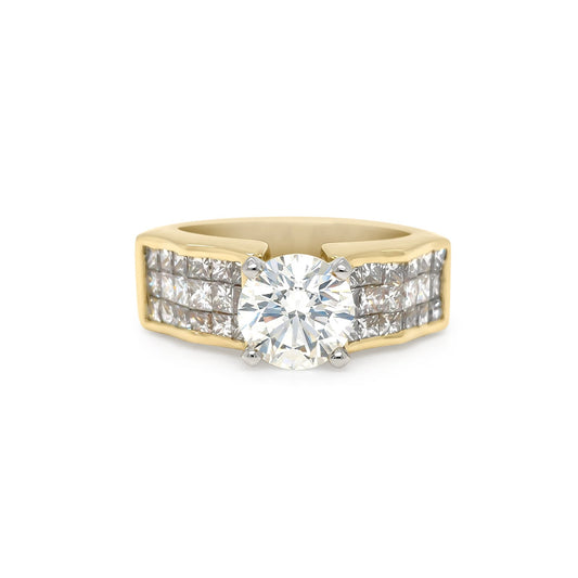 18KY 1.50CT ROUND - 1.00CTW PRINCESS CUT ENGAGEMENT RING