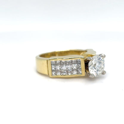 18KY 1.50CT ROUND - 1.00CTW PRINCESS CUT ENGAGEMENT RING