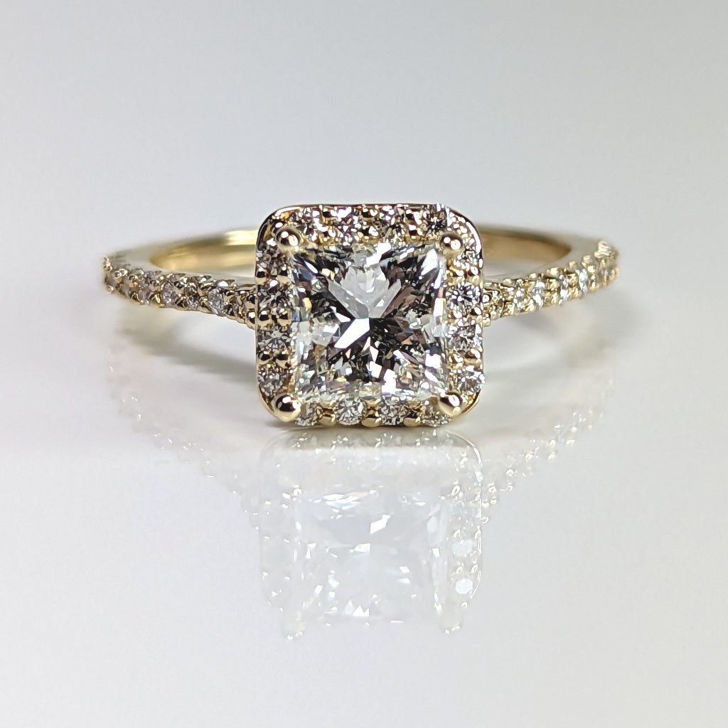 14KY 1.51CTW PRINCESS CUT DIAMOND HALO RING