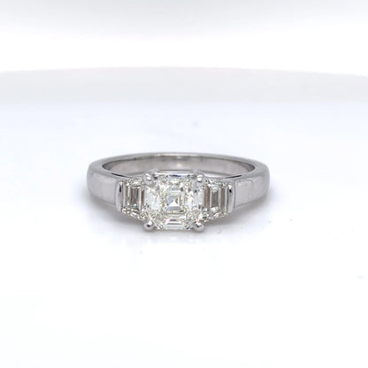 14KW 1.86CTW ASSCHER-TRAPEZE DIAMOND ENGAGEMENT RING