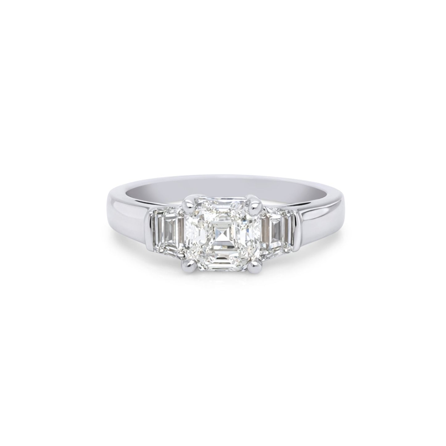 14KW 1.86CTW ASSCHER-TRAPEZE DIAMOND ENGAGEMENT RING