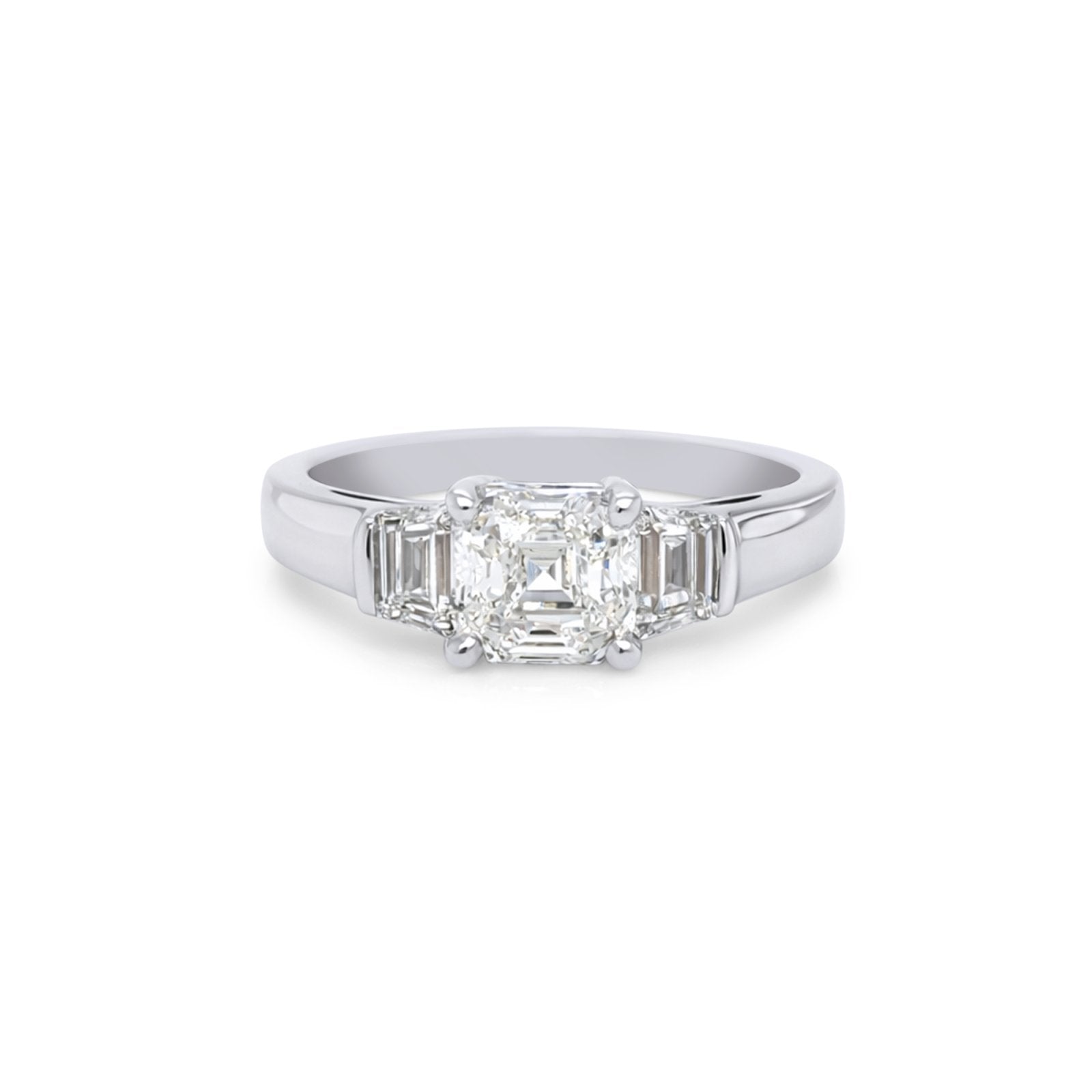 14KW 1.86CTW ASSCHER-TRAPEZE DIAMOND ENGAGEMENT RING