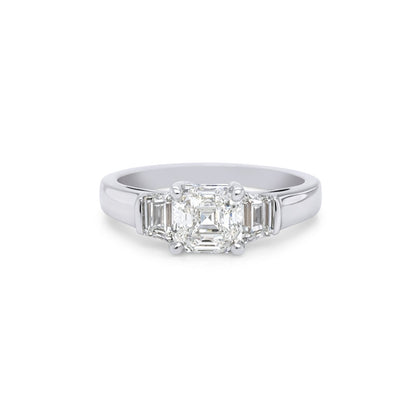 14KW 1.86CTW ASSCHER-TRAPEZE DIAMOND ENGAGEMENT RING