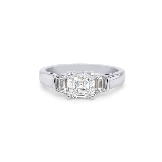 14KW 1.86CTW ASSCHER-TRAPEZE DIAMOND ENGAGEMENT RING