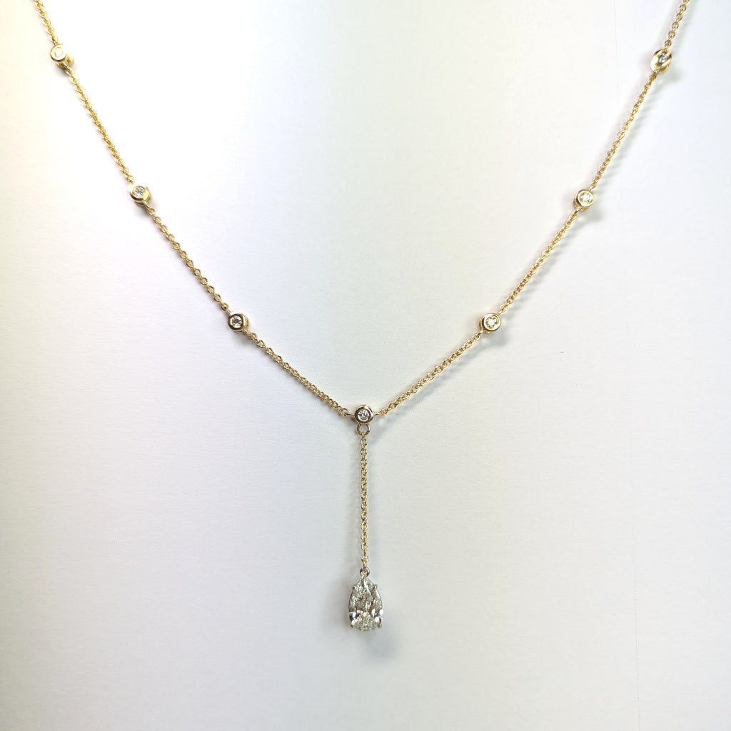 14KY 2.43CTW PEAR-ROUND DIAMOND STATION NECKLACE