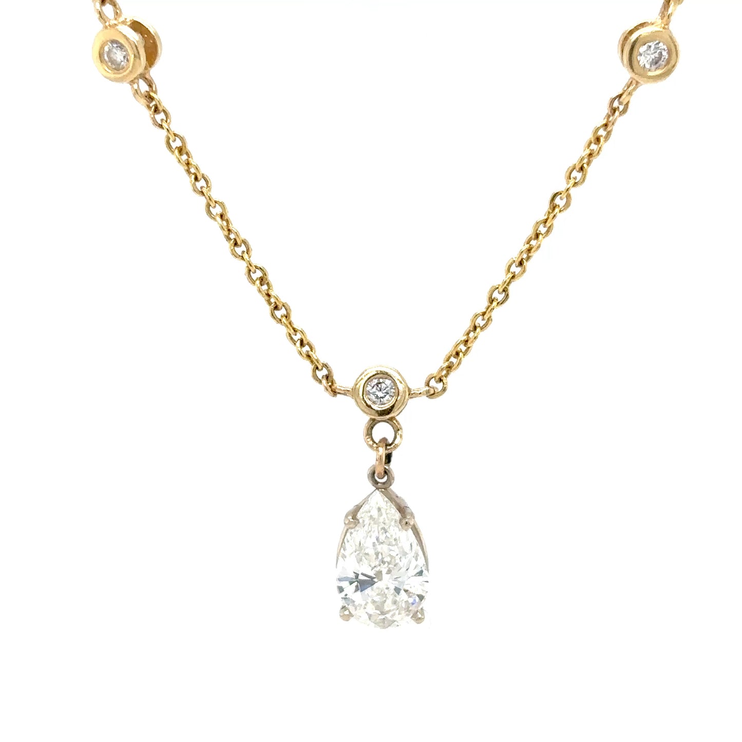 14KY 2.43CTW PEAR-ROUND DIAMOND STATION NECKLACE