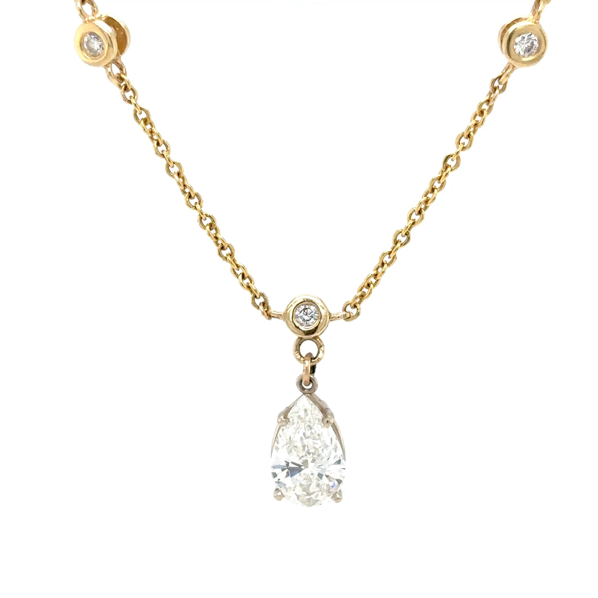 14KY 2.43CTW PEAR-ROUND DIAMOND STATION NECKLACE