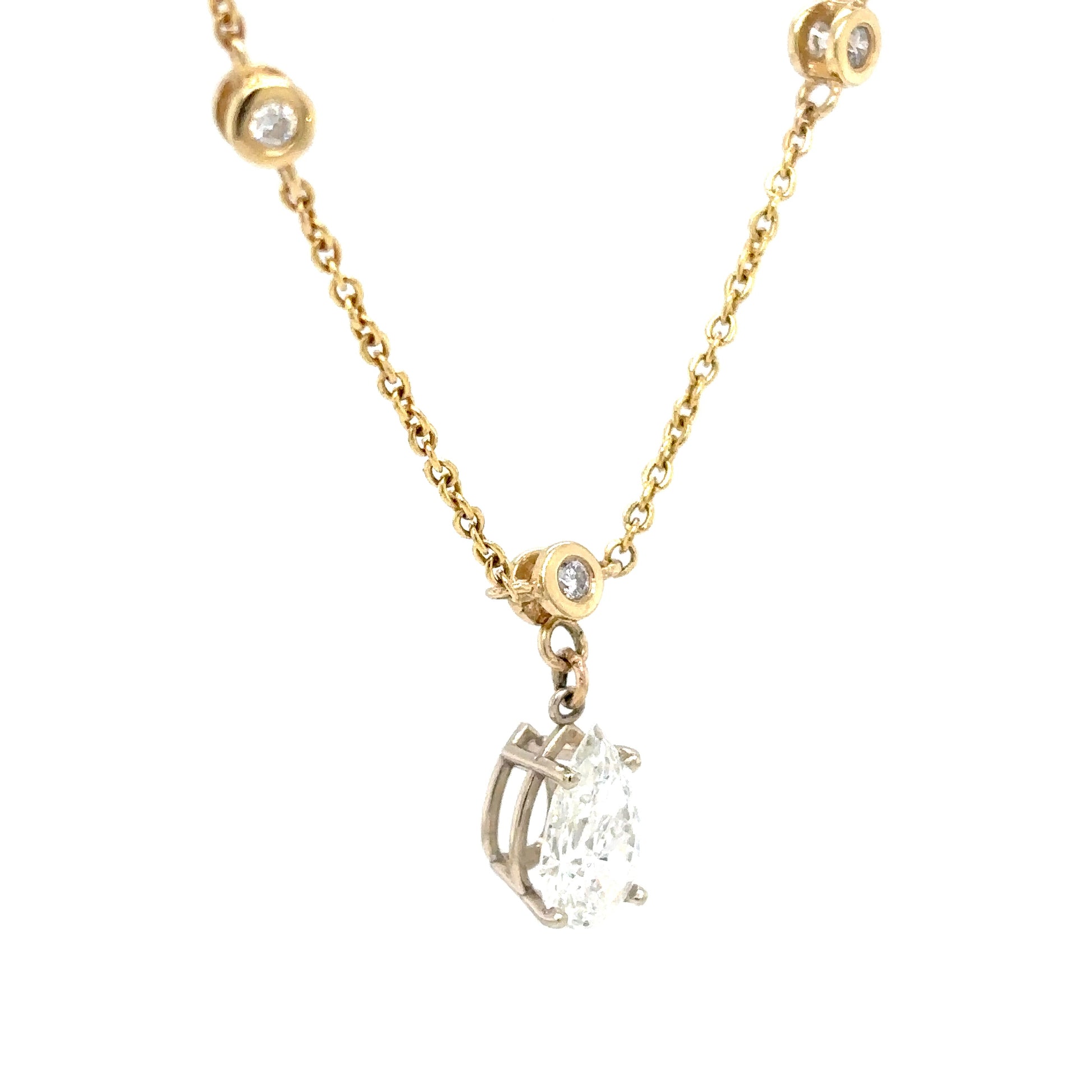 14KY 2.43CTW PEAR-ROUND DIAMOND STATION NECKLACE