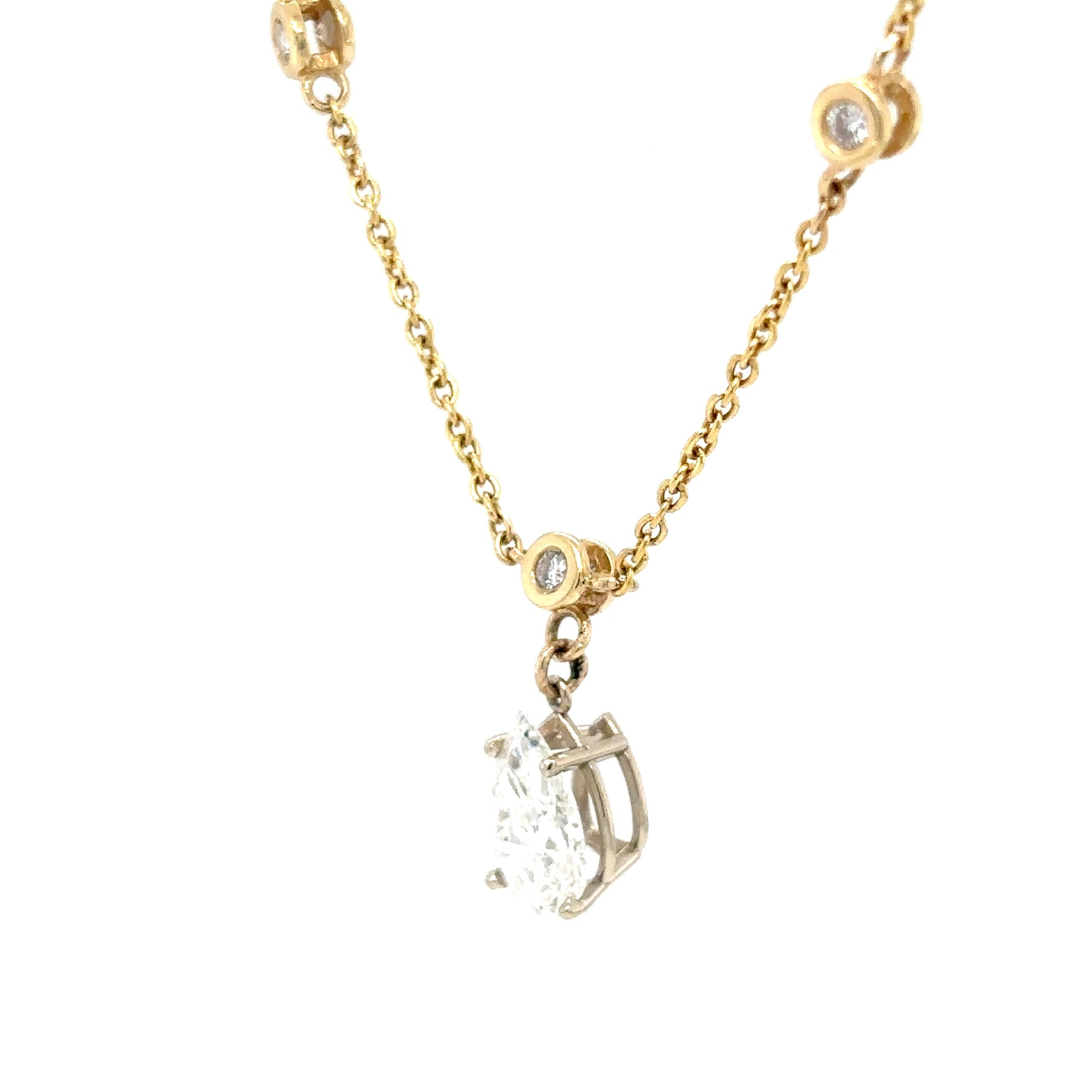 14KY 2.43CTW PEAR-ROUND DIAMOND STATION NECKLACE