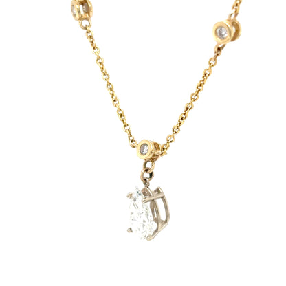 14KY 2.43CTW PEAR-ROUND DIAMOND STATION NECKLACE