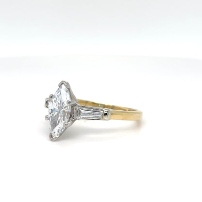14KTT 1.48CTW MARQUISE-BAGUETTE DIAMOND ENGAGEMENT RING