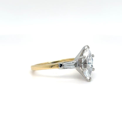 14KTT 1.48CTW MARQUISE-BAGUETTE DIAMOND ENGAGEMENT RING