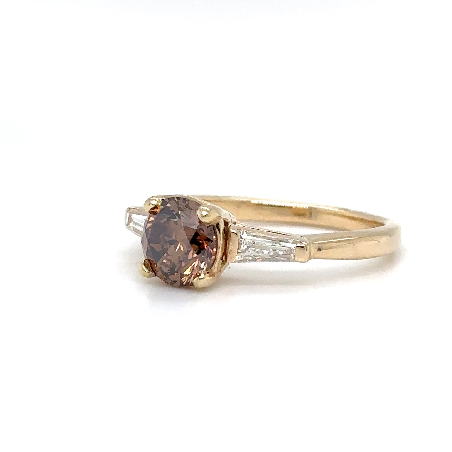 14KY 1.76CTW FANCY DARK ORANGE BROWN ROUND-BAGUETTE RING